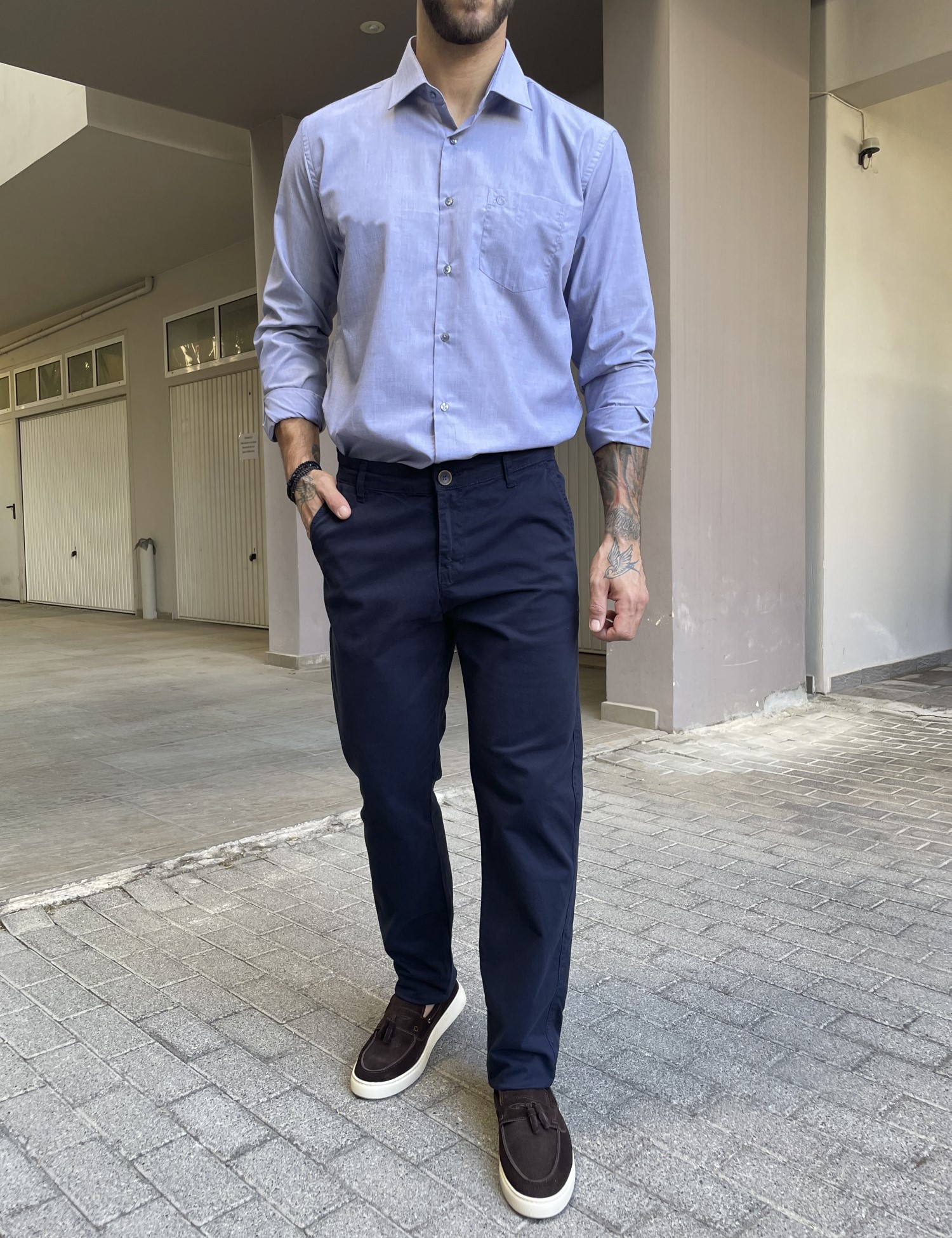 Ανδρικό μπλε παντελόνι καπαρντίνα Chinos BO1909 φωτογραφία